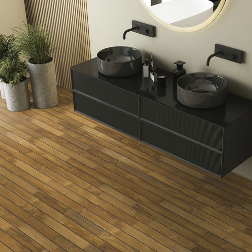 Паркет из массивной доски - Exotiques Teck Indo PU Intégré Huilé 12x90 - SOBOPLAC - из тикового дерева / "палуба" / промасленный