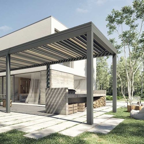 Самонесущая пергола - WALLIS&OUTDOOR® - PROFILS SYTEMES - пристроенная к зданию / из алюминия / с мобильными планками