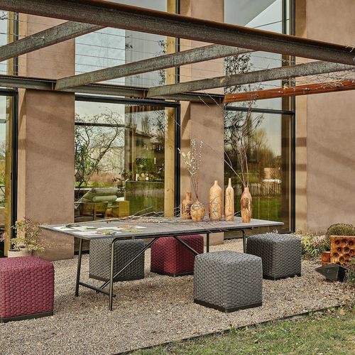 Современный обеденный стол - ANY DAY OUTDOOR - FLEXFORM - из нержавеющей стали / из ироко / из натурального камня
