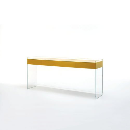 Современный стол-консоль - FLOAT  - GLAS ITALIA - из стекла / прямоугольный / с выдвижным ящиком