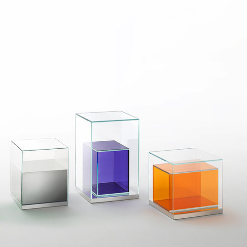 Современный вспомогательный столик - BOXINBOX - GLAS ITALIA - из стекла / из полированной нержавеющей стали / квадратный
