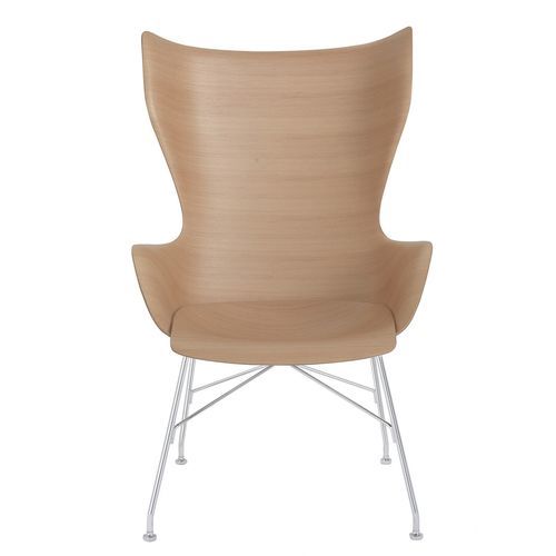 Современное кресло - K/WOOD - Kartell - из кожи / из ясеня / из бука