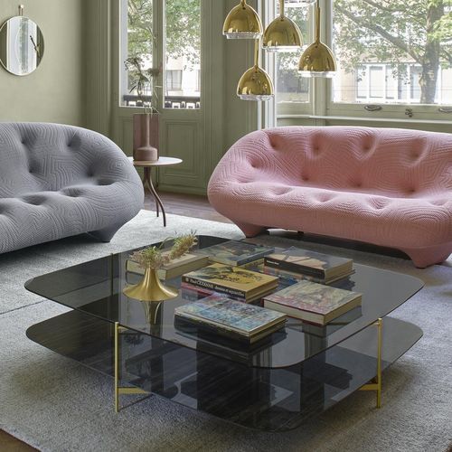Современный журнальный столик - CLYDE - Ligne Roset - из стекла / из керамогранита / с основанием из стали