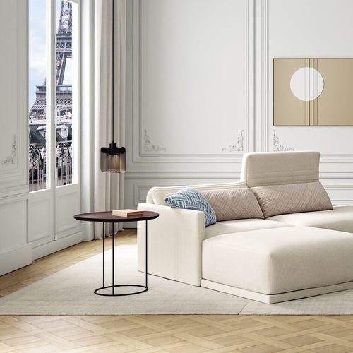 Современный вспомогательный столик - PEBBLE - Ligne Roset - из американского ореха / с основанием из лакированной стали / с центральной опорой