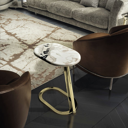 Современный вспомогательный столик - KOBE  - LONGHI S.p.a. - из орехового дерева / из мрамора / с основанием из металла