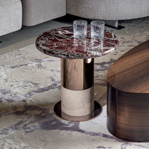 Современный вспомогательный столик - LEDA - LONGHI S.p.a. - из мрамора / с основанием из эбенового дерева / круглый