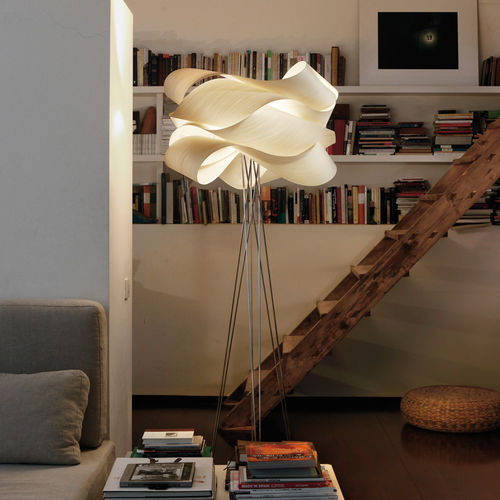 Напольная лампа - LINK - Lzf-Lamps - из хромированного металла / из дерева / уникальный дизайн