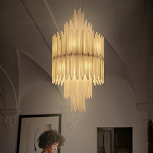 Люстра ар-деко - VOLIERE - Lzf-Lamps - из металла / деревянный шпон / из перьев