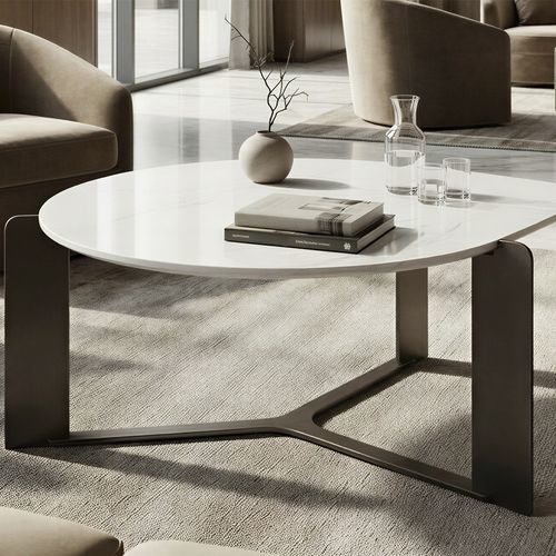 Современный журнальный столик - DROP - Skram Furniture - из дерева / с основанием из металла / эллиптический