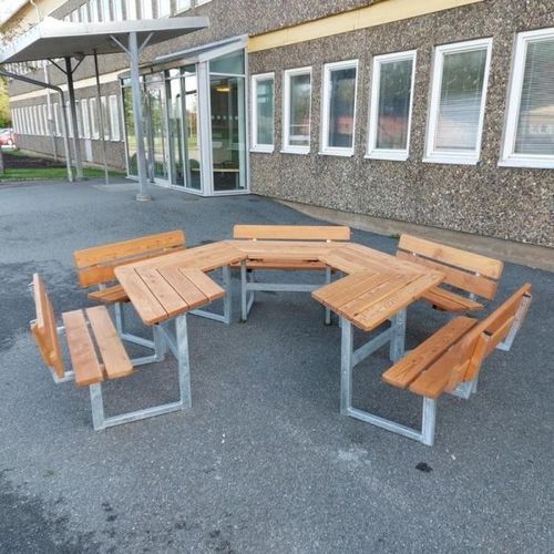 Современный комплект стол-лавки - SCHOOL    - Lars Laj - из дерева / из гальванизированной стали / садовый