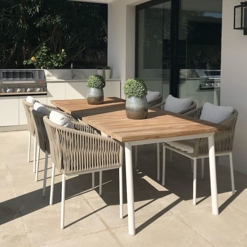 Современный обеденный стол - SIENNA  - G&G Italia Designer Furniture - из тикового дерева / с основанием из алюминия / прямоугольный