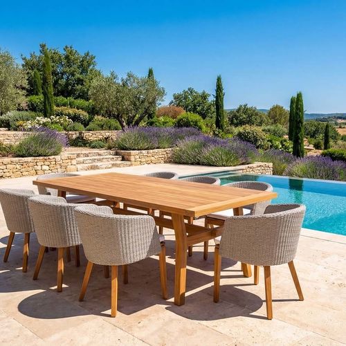 Обеденный стол минималистский дизайн - MOMENTUM - G&G Italia Designer Furniture - из тикового дерева / с основанием из тикового дерева / прямоугольный