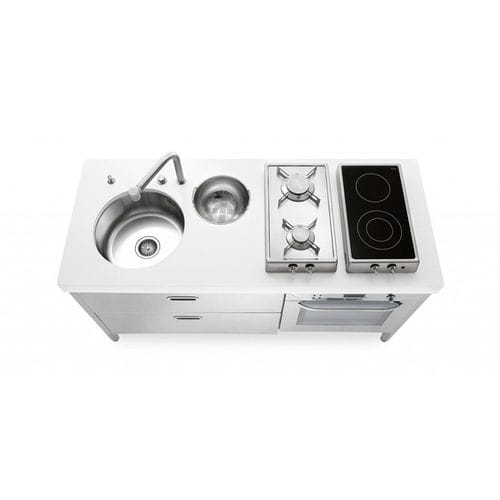 Кухня из нержавеющей стали - LC160-C90+F60/1 - ALPES-INOX - современная / островного типа / со встроенной ручкой