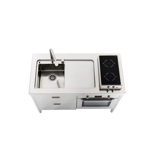 Кухня из нержавеющей стали - LC130-C60+F60/1 - ALPES-INOX - современная / островного типа / со встроенной ручкой