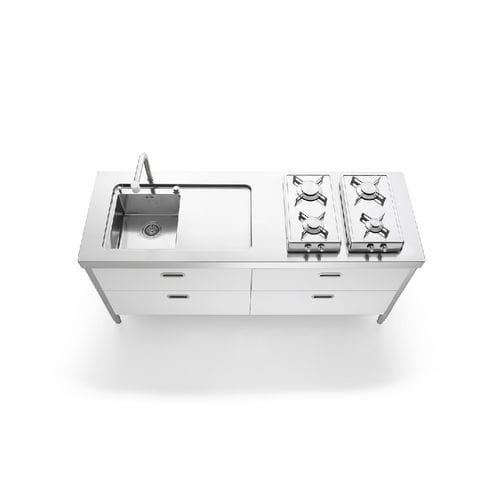 Кухня из нержавеющей стали - LC190-C90+C90/2 - ALPES-INOX - современная / островного типа / со встроенной ручкой