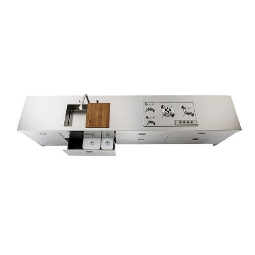 Кухня из нержавеющей стали - LC370-L60+C90+C90+C120/1 - ALPES-INOX - современная / островного типа / со встроенной ручкой
