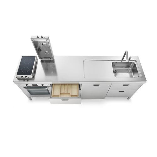 Кухня из нержавеющей стали - LC250-F60+C60+L60+C60/1 - ALPES-INOX - современная / островного типа / со встроенной ручкой
