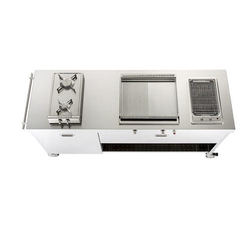 Кухня для наружного применения - OUT190-FRIGO60+C120/1 - ALPES-INOX - современная / из нержавеющей стали / островного типа