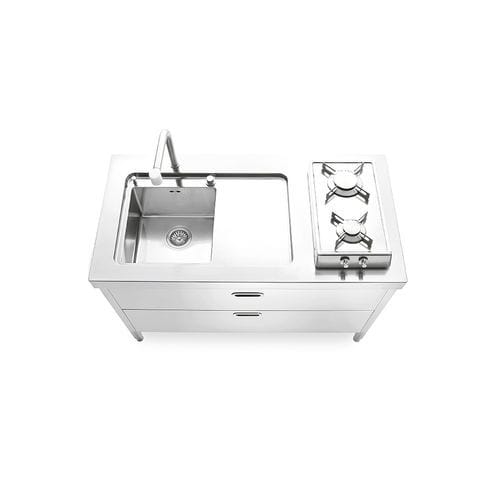 Кухня из нержавеющей стали - LC 130-C120/1 - ALPES-INOX - современная / островного типа / со встроенной ручкой