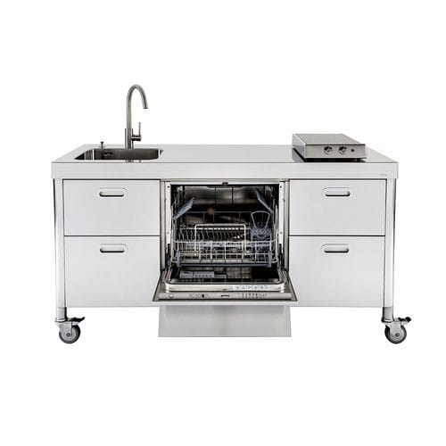 Кухня из нержавеющей стали - LC160-C45+L60+C45/1 - ALPES-INOX - современная / островного типа / со встроенной ручкой