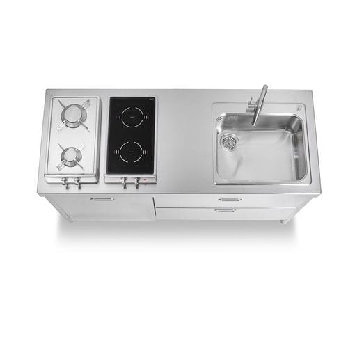 Кухня из нержавеющей стали - LC160-L60+C90/1 - ALPES-INOX - современная / островного типа / со встроенной ручкой