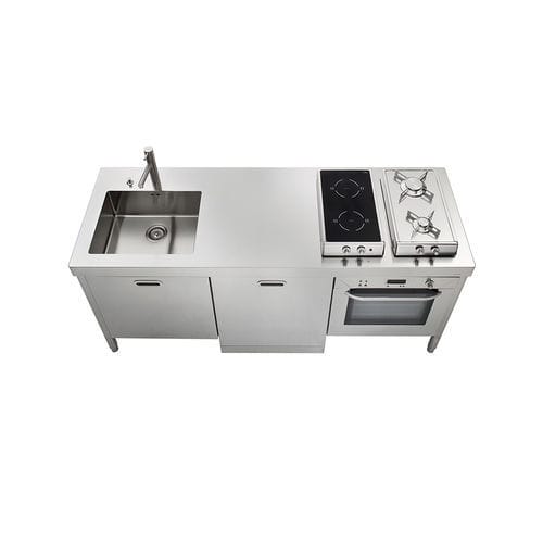 Кухня из нержавеющей стали - LC190-A60+L60+F60/1 - ALPES-INOX - современная / островного типа / со встроенной ручкой