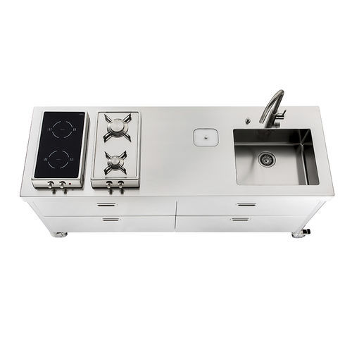 Кухня из нержавеющей стали - LC190-C90+C90/1 - ALPES-INOX - современная / островного типа / со встроенной ручкой