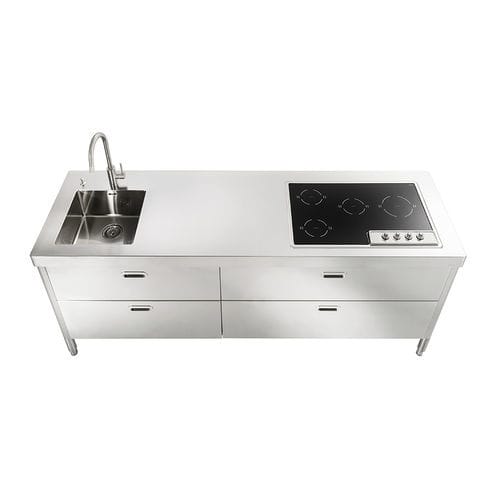 Кухня из нержавеющей стали - LC220-C90+C120/1 - ALPES-INOX - современная / островного типа / со встроенной ручкой