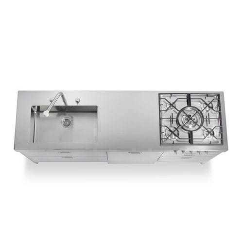 Кухня из нержавеющей стали - LC220-C90+L60+C60/1 - ALPES-INOX - современная / островного типа / со встроенной ручкой