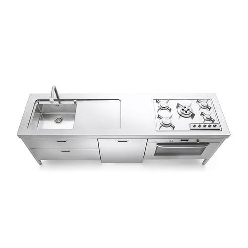 Кухня из нержавеющей стали - LC250-C90+L60+F90/1 - ALPES-INOX - современная / островного типа / со встроенной ручкой