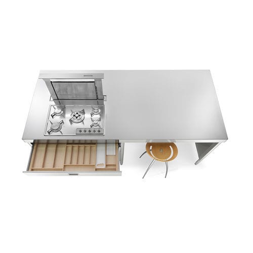 Современная кухня островного типа из нержавеющей стали - IC250-C120+snack/1 - ALPES-INOX - с варочной панелью / газовая / со встроенной ручкой