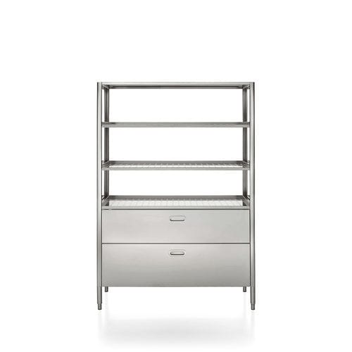 Современный стеллаж - 128/185 DISPENSA/3 - ALPES-INOX - из нержавеющей стали / для кухни / с выдвижным ящиком
