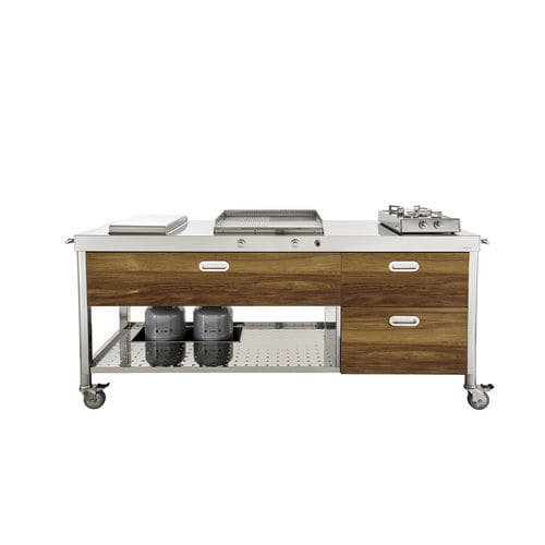 Кухня для наружного применения - OUT190-C120+C60/1 - ALPES-INOX - современная / из тикового дерева / из нержавеющей стали