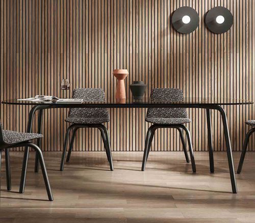 Современный стол - Osé - LIU JO Living - из закаленного стекла / из керамики / с основанием из термолакированной стали