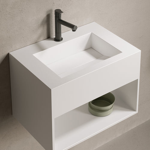 Подвесная раковина - ARIEL MIDDEL - ZENON SMART SOLID SURFACE - из Solid Surface / антибактериальная / с полкой