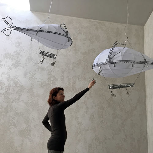 Потолочный светильник уникальный дизайн - LIGHT WHALE - ARTBUZ creative workshop - овальный / из алюминия / из стали