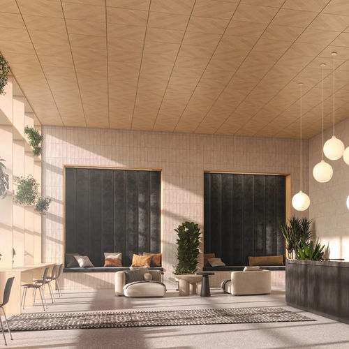 Подвесной потолок из фанерованной древесины - DESIGNBOARD WOOD - Knauf Ceiling Solutions - из панелей / для офиса / для интерьера