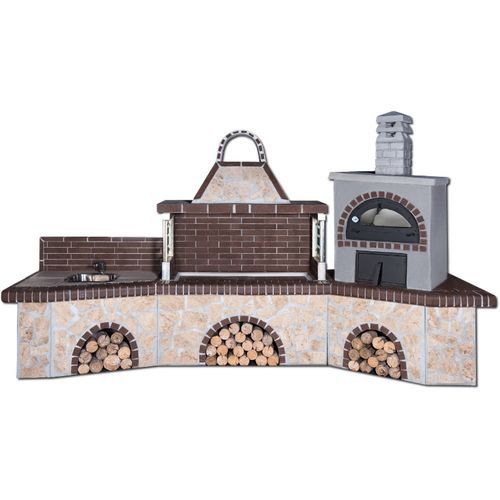 Дровяное барбекю - 0228 - Sxistolithos - фиксированное / из металла / из известняка