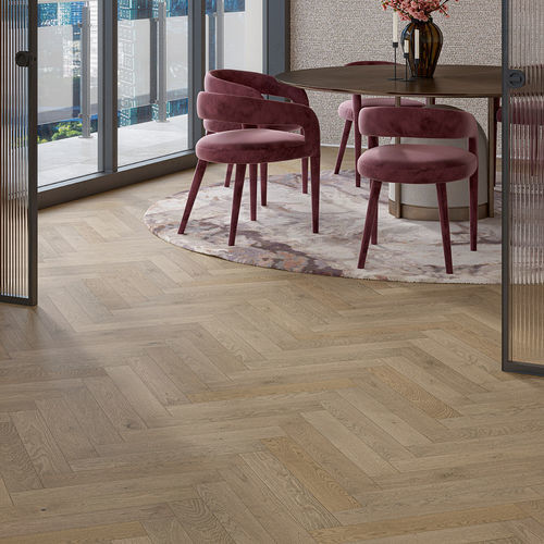 Паркет из паркетной доски - OAK CHALET GREY  - PARADOR - «елочка» / лакированный / плавучий