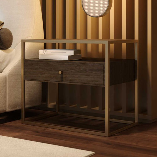 Современный ночной столик - Bridge - Stylish Club - из фанерованной древесины / с основанием из бронзы / прямоугольный