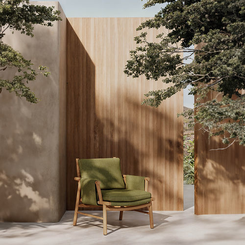 Клубное кресло минималистский дизайн - UZ CLUB CHAIR - Yaaz - из ткани / из тикового дерева / персонализированное