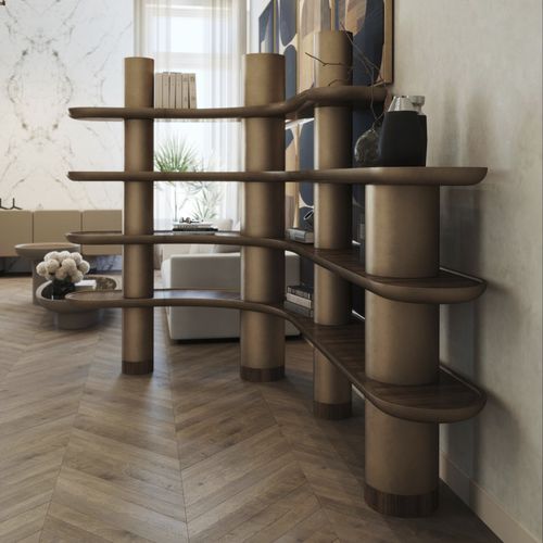 Угловой книжный шкаф - MINA  - ULTRAMOBILI - современный / из орехового дерева / из матовой лакированной древесины