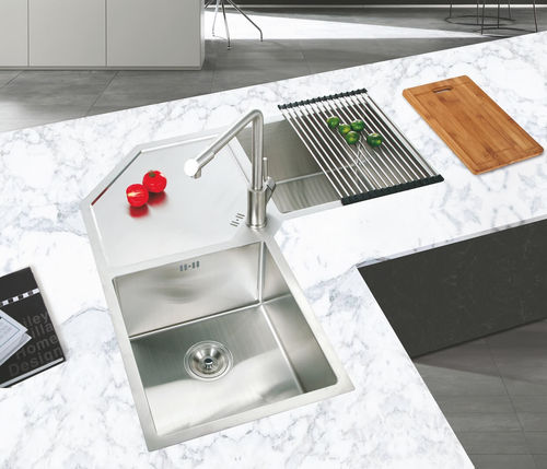 Кухонная раковина 2 чаши - SI 1502R - Foshan Sunvin Ceramics CO., Ltd - с сушкой / из металла / интегрированная