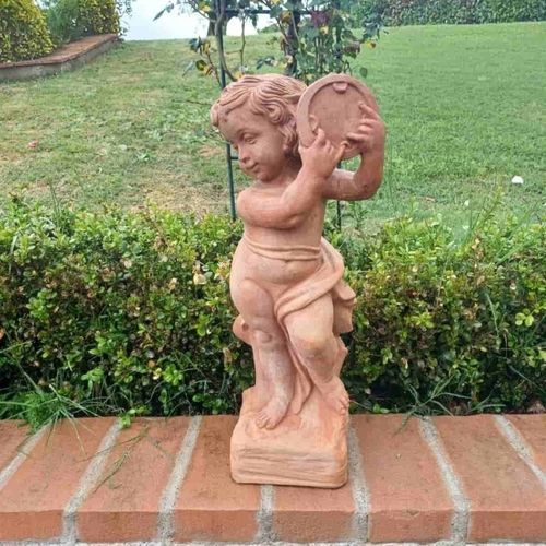 Скульптура из терракоты - Putto Musicante con Tamburello - cestenoli srl - для наружного применения / ручной работы / садовая