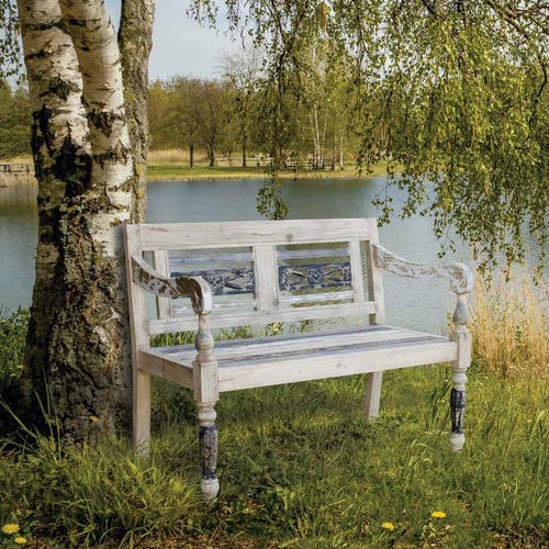 Современная скамейка - 933050 - BAMBO BLAU - из дерева / со спинкой / с подлокотниками
