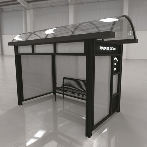 Крытая автобусная остановка из поликарбоната - Enea 4355 - Elux srl - из стали, покрытой порошком / со скамейкой / светодиодная
