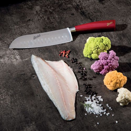 Кухонный нож с рукояткой из смолы - ELEGANCE SANTOKU 18 RED - Berkel - с лезвием из нержавеющей стали