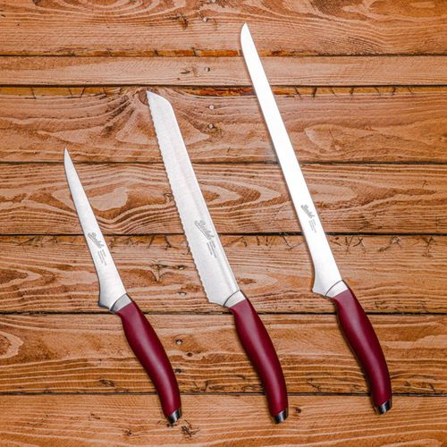 Кухонный нож с пластиковой ручкой - TEKNICA SET OF 3 RED - Berkel - с лезвием из нержавеющей стали