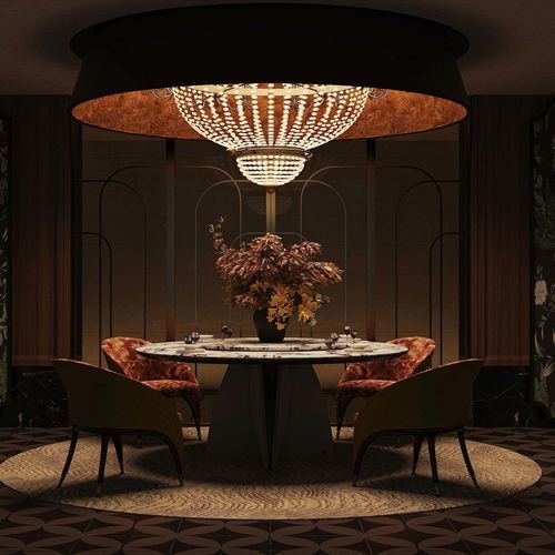 Стилизованный обеденный стол - SPIRIT AND TRANQUILITY - DASH CASA GROUP CO.LTD - из матированной латуни / из кожи / из эбенового дерева