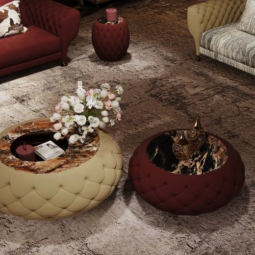 Современный журнальный столик - GOLF THEMED  - DASH CASA GROUP CO.LTD - из матированной латуни / из кожи / из мрамора